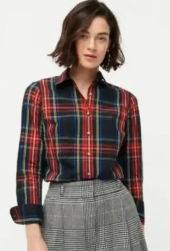 Nwt J. Crew Slim Stretch Perfect Shirt In Black Stewart Tartan Plaid Size 4